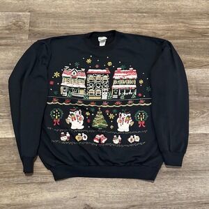 Vintage 90s Briar Creek Christmas Sweatshirt Adult Large Black Snowman Winter